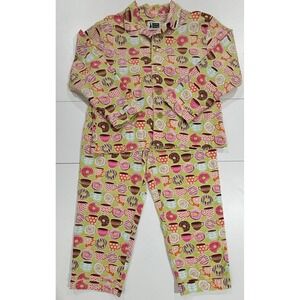 Vintage The Cats Pajamas Women's Pajama Set Size M Donut Coffee Cup Print 330